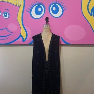 Moschino Cheap Chic Black Silk Velvet Crochet Fringe 2 PC Vest & Skirt Set